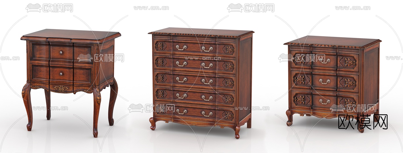 欧式边柜床头柜组合3d模型下载