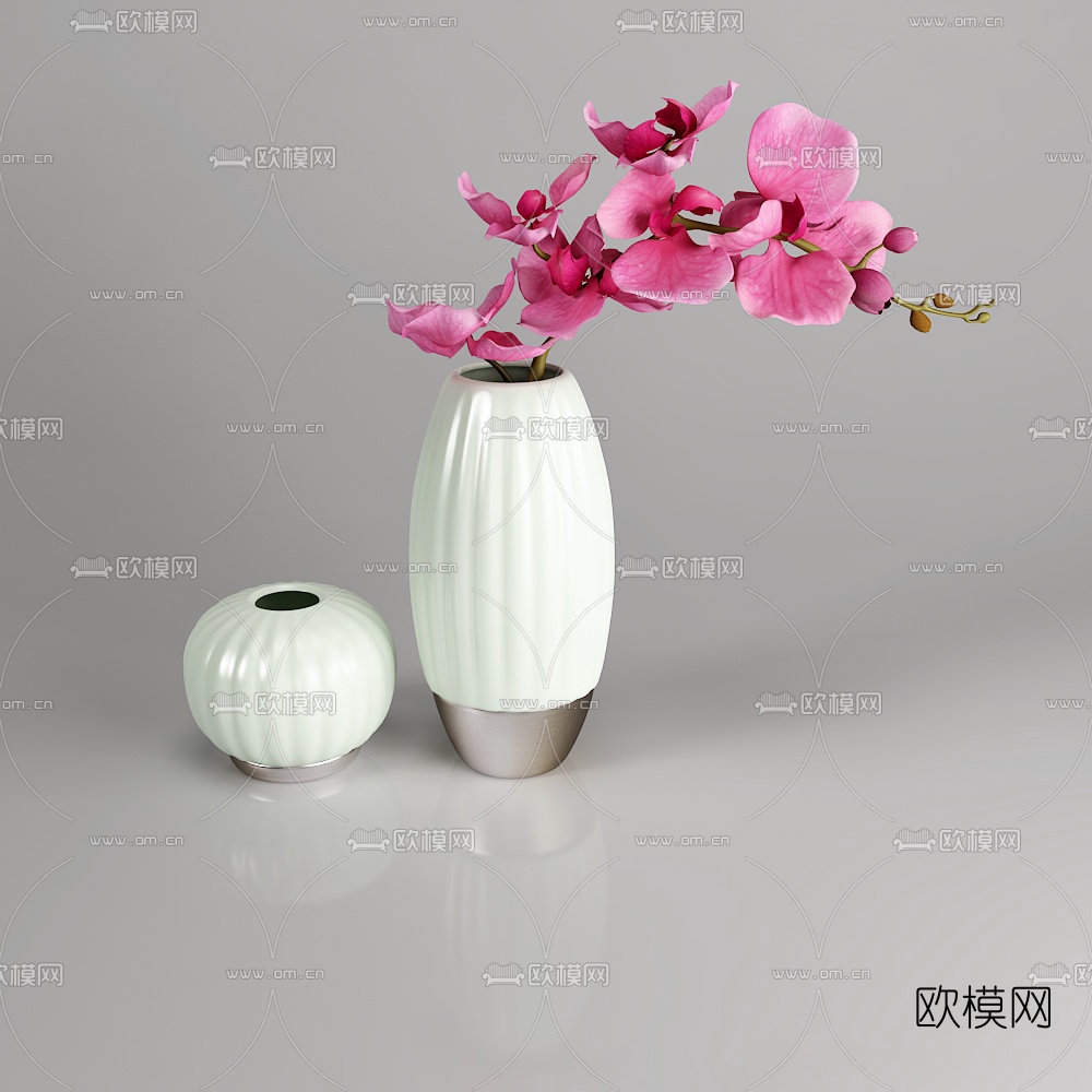 新中式金属陶瓷花瓶器皿摆件组合3D模型下载（渲染图4）