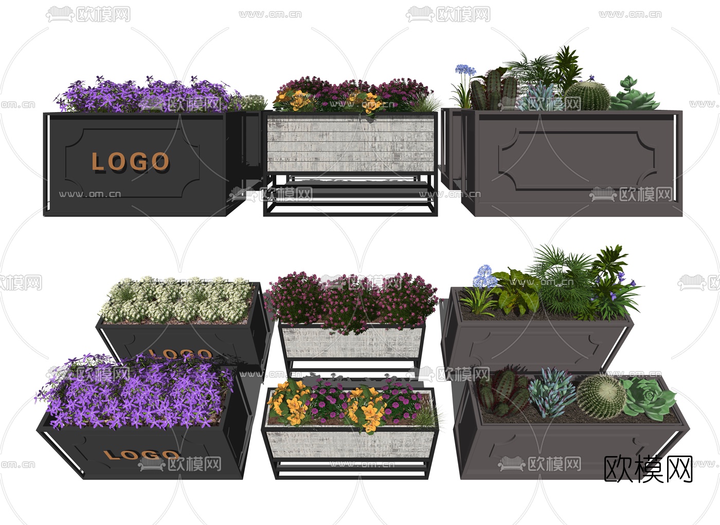 现代植物花坛su模型下载