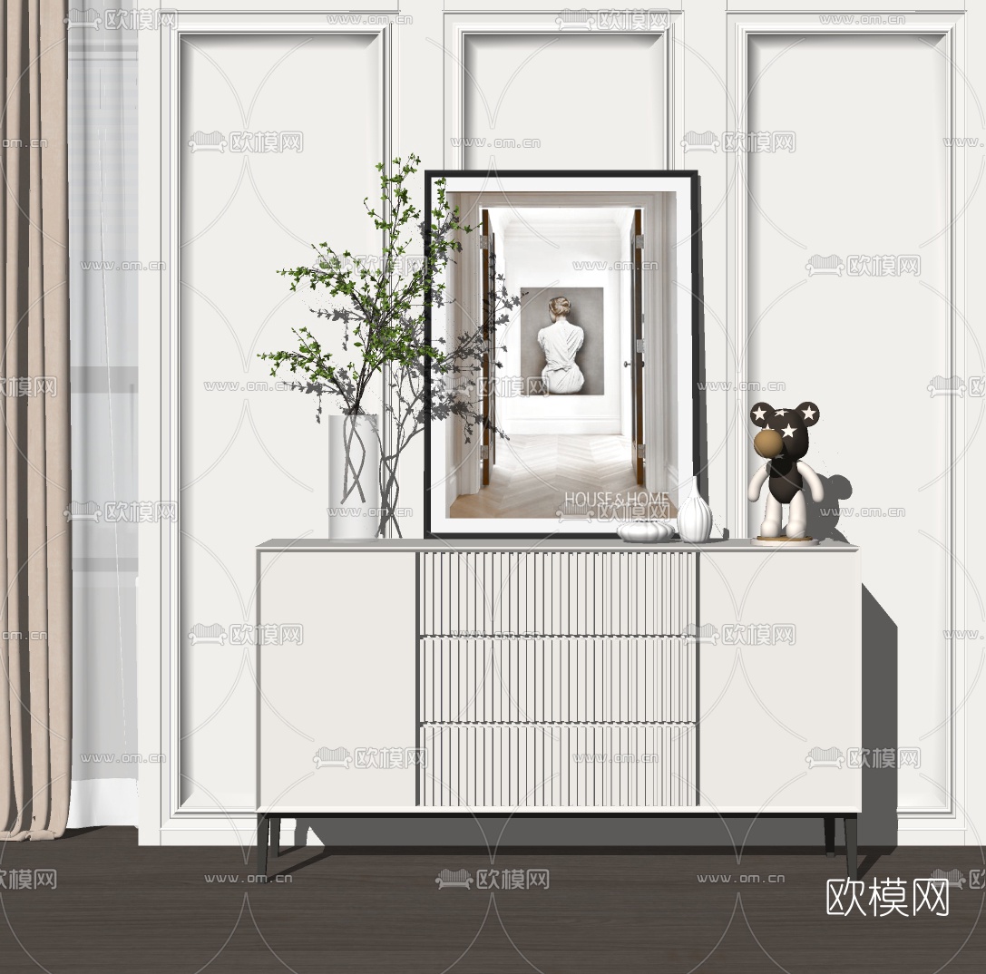 现代轻奢边柜su模型下载