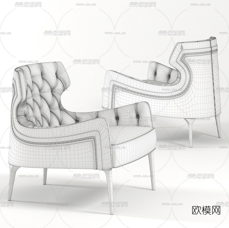 欧式皮革休闲沙发椅3D模型-免费3dmax模型库-欧模网