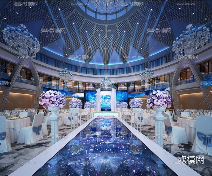 现代婚礼宴会厅3d模型下载(渲染图1)