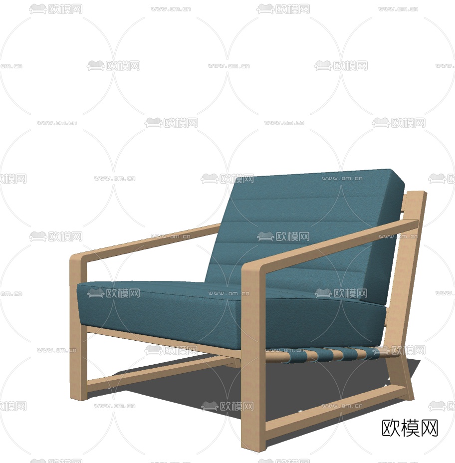 现代实木皮革单人沙发免费su模型下载