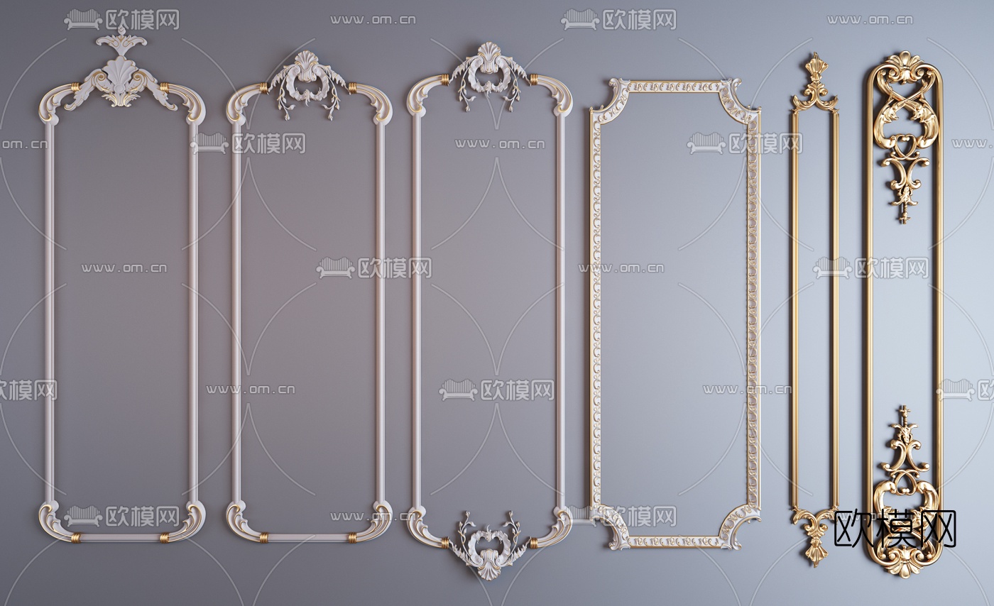 欧式描金雕花线条3d模型
