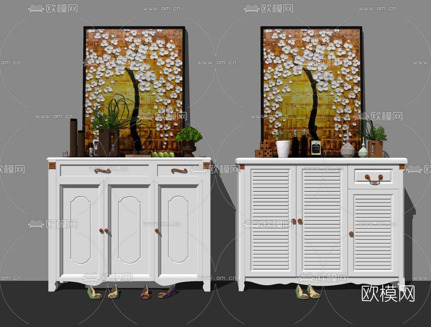 北欧白色鞋柜su模型下载