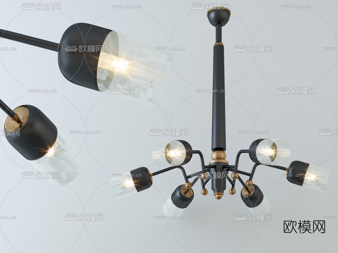 现代金属多头灯泡吊灯3d模型