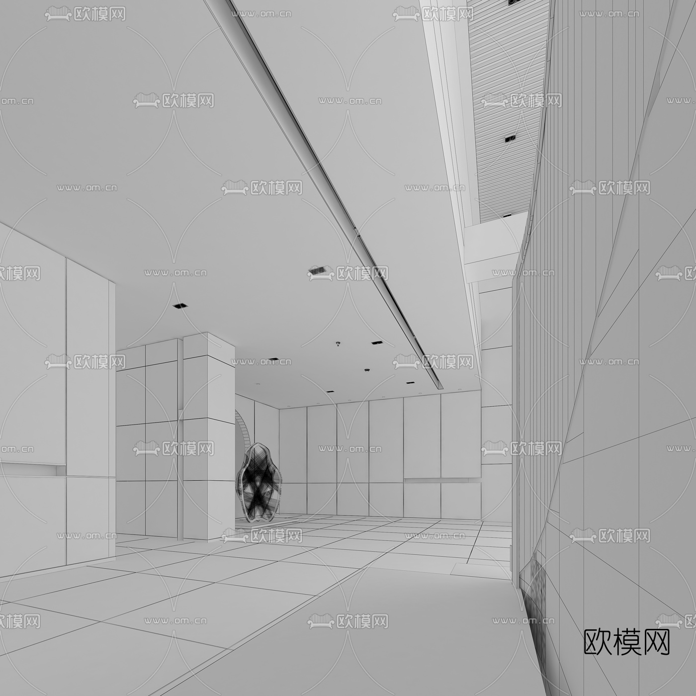 现代办公前台大厅3D模型