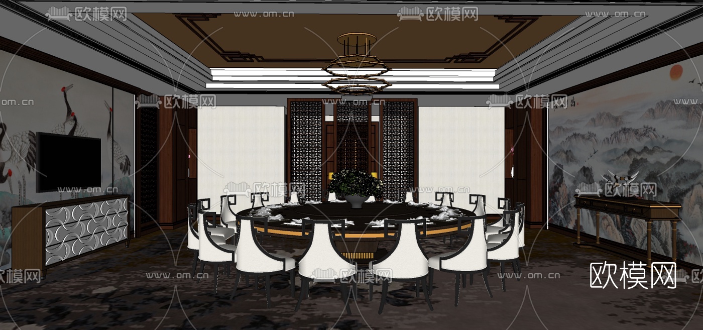 新中式餐厅包房su模型下载（渲染图3）