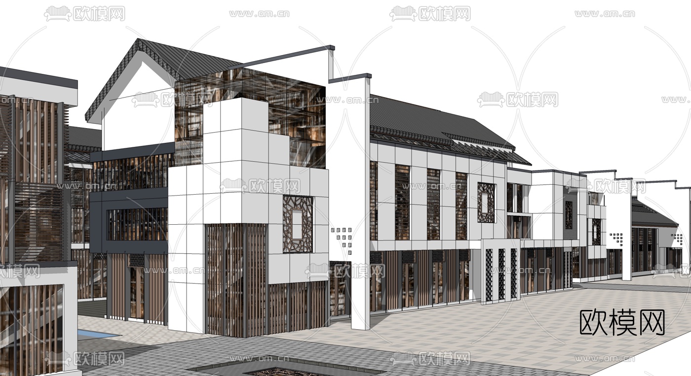 新中式商业街建筑su模型
