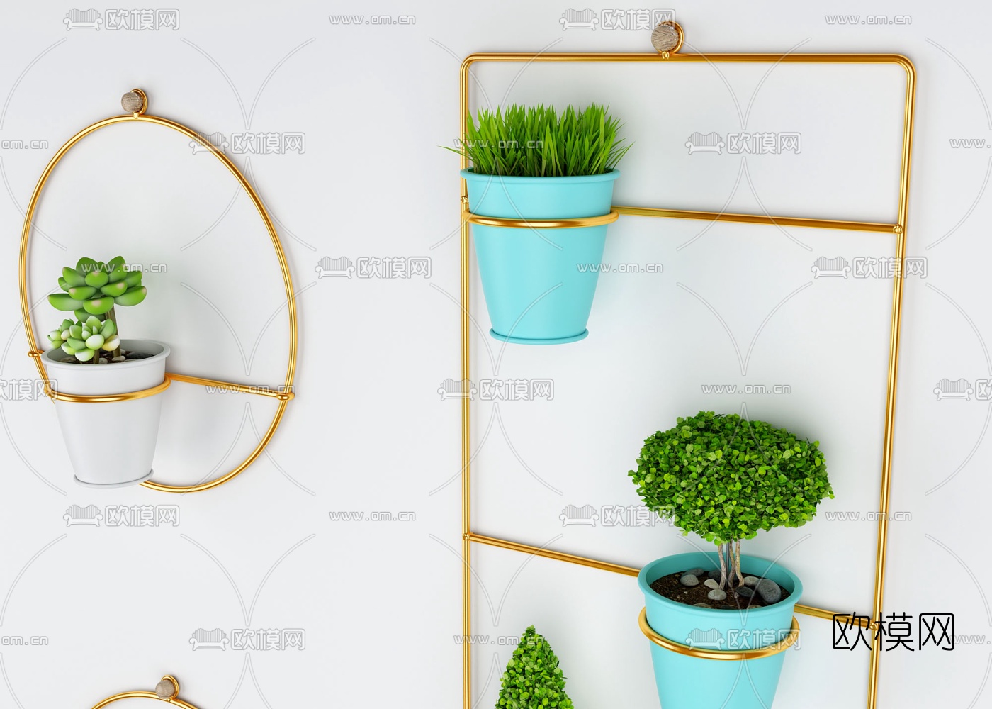 北欧金属植物盆栽墙面花架3d模型下载（渲染图2）