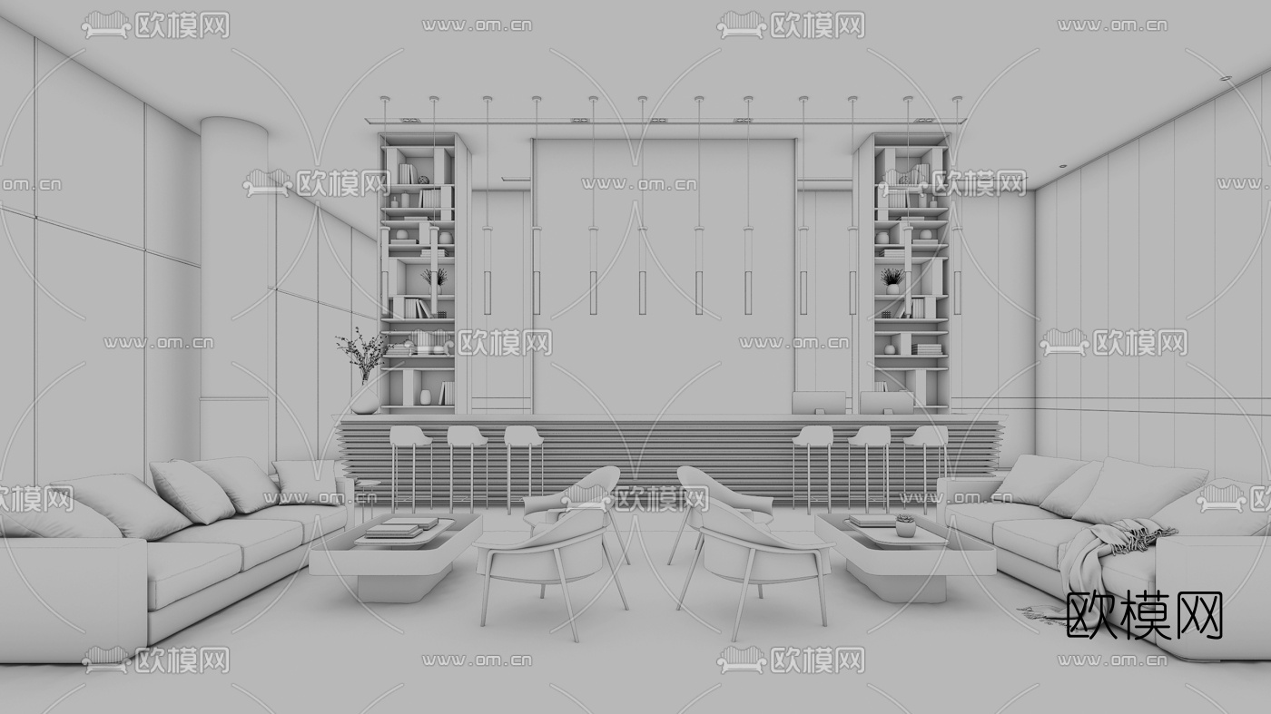 集艾设计现代中式售楼洽谈处3D模型