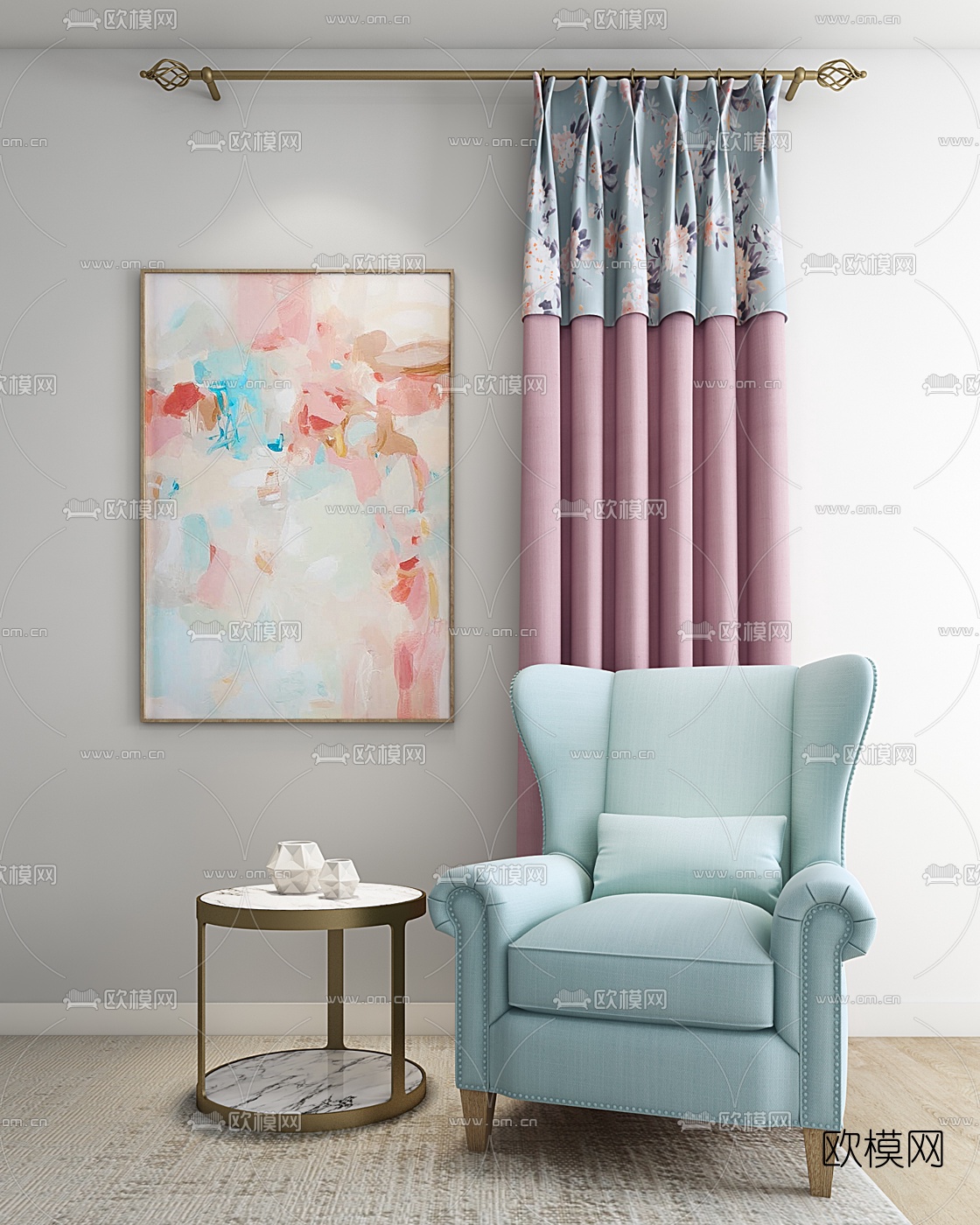 北欧布艺单人沙发3D模型下载