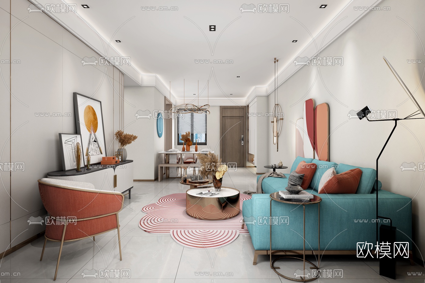 北欧轻奢客厅3d模型下载（渲染图2）