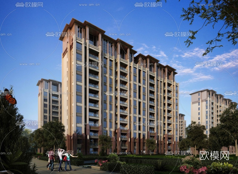 现代联排住宅楼外观3d模型下载