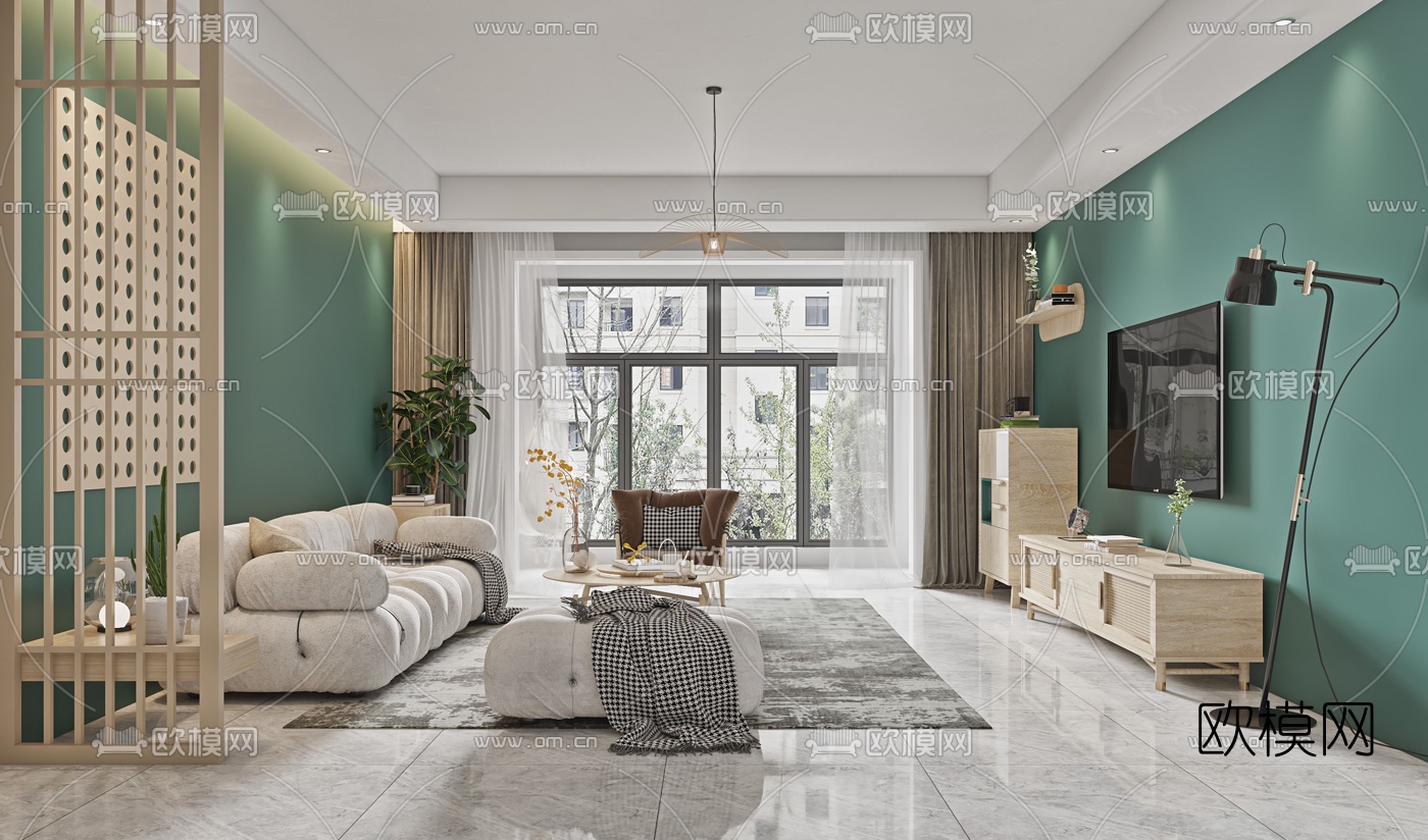 北欧公寓客厅餐厅3d模型下载（渲染图3）