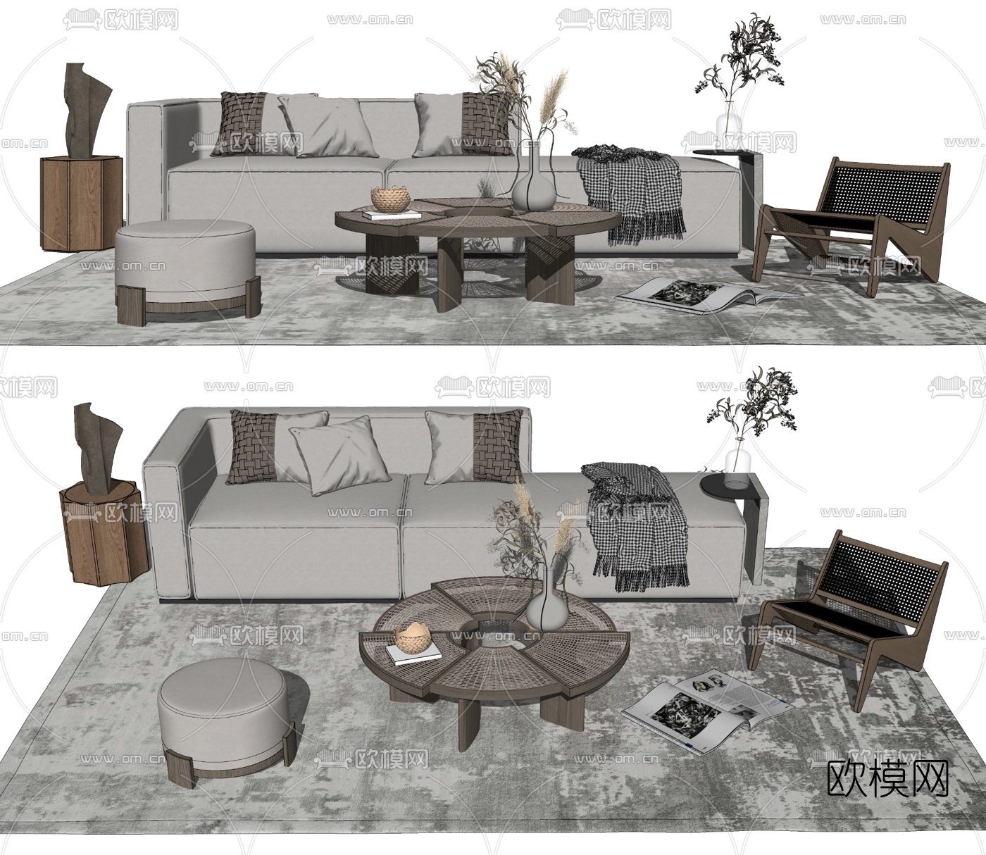 现代布艺沙发茶几组合su模型