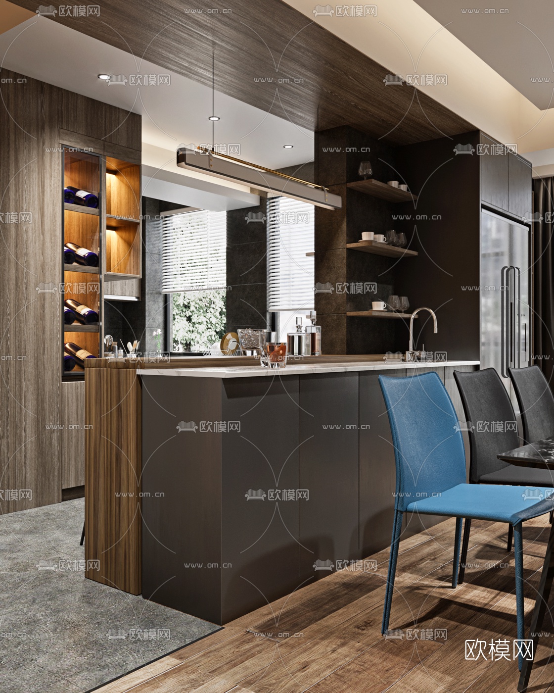 工业风客厅餐厅3d模型下载（渲染图3）