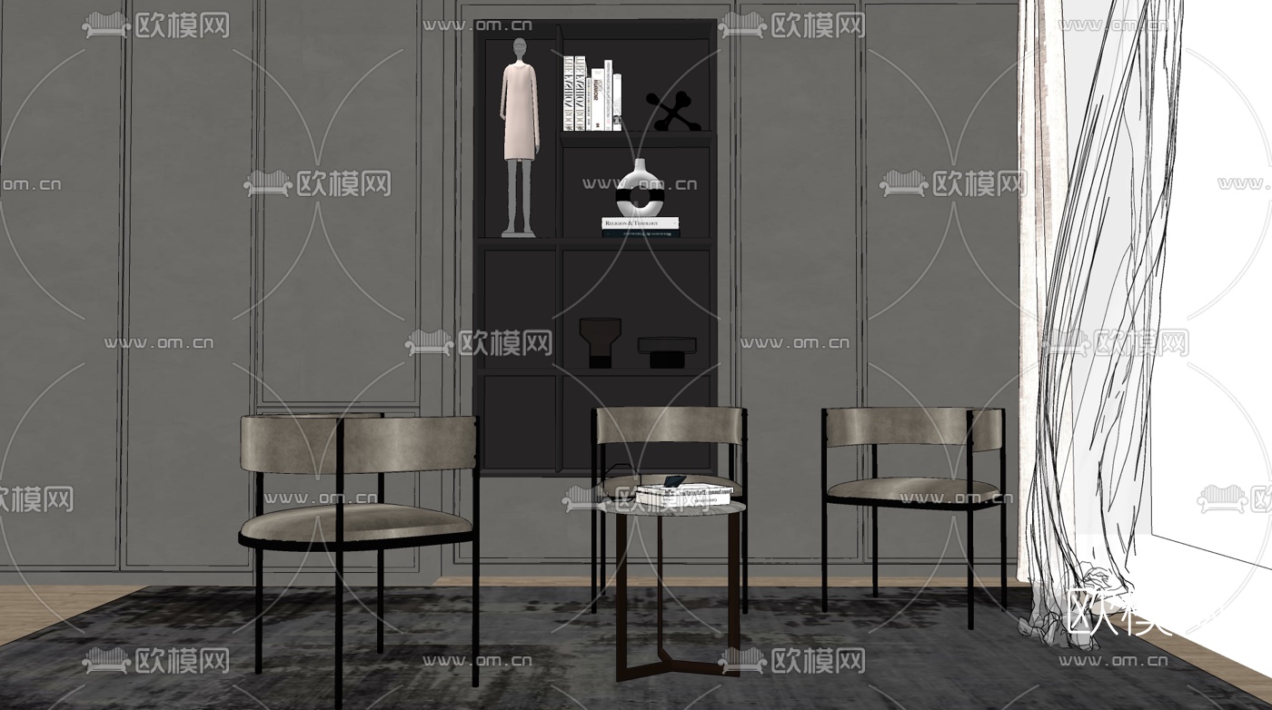 现代轻奢休闲椅su模型下载（渲染图2）