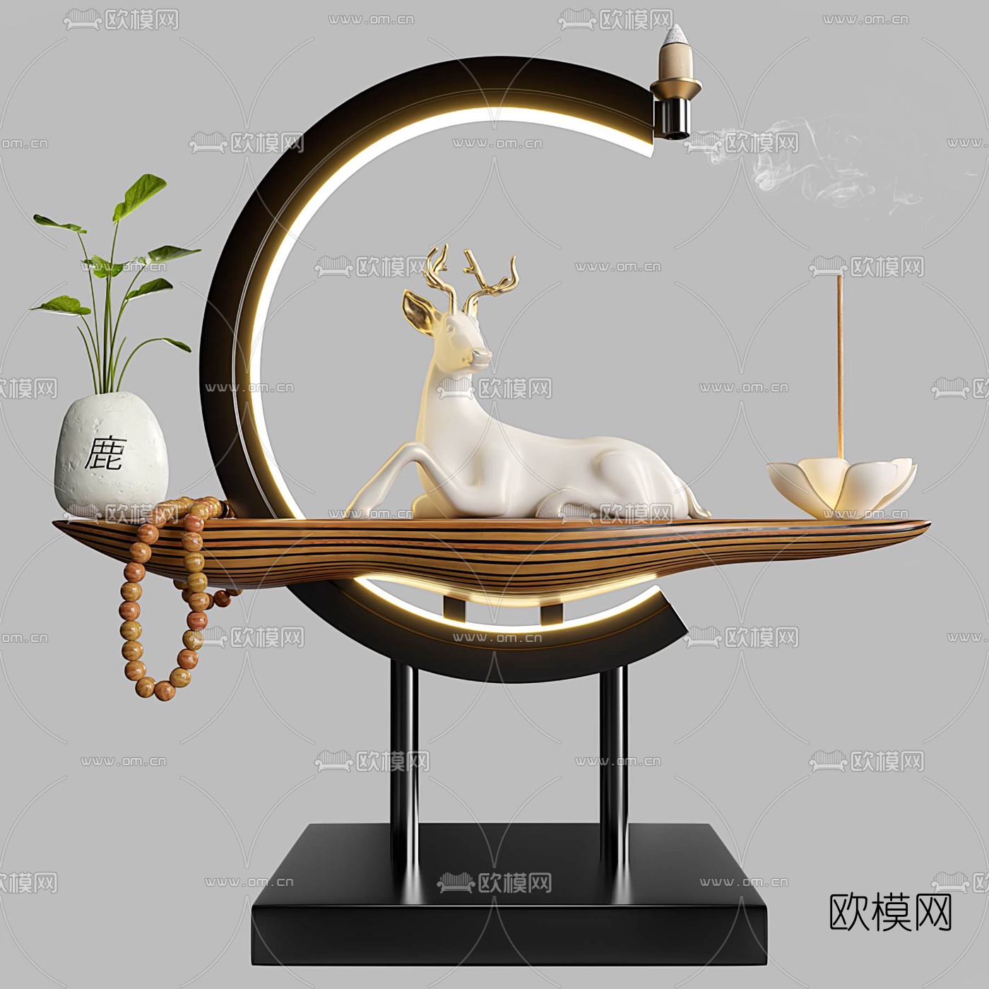新中式禅意小鹿饰品摆件3d模型