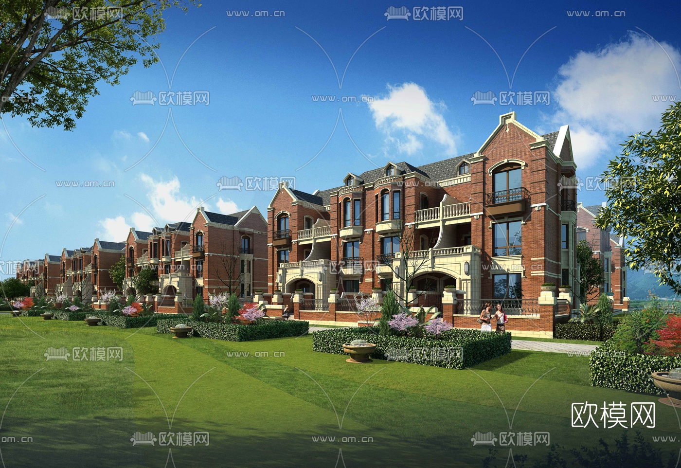 欧式联排别墅外观3d模型下载_ID10020898_3dmax免费模型-欧模网