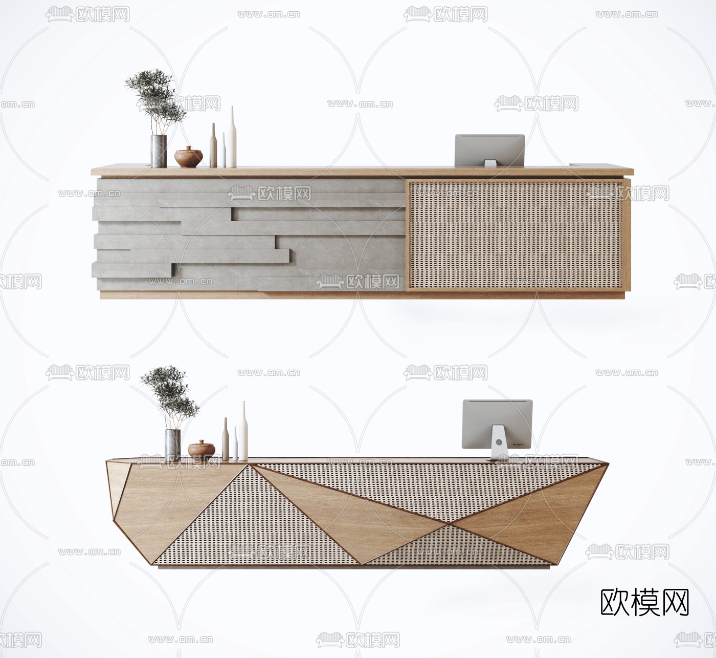 侘寂前台接待台3d模型下载