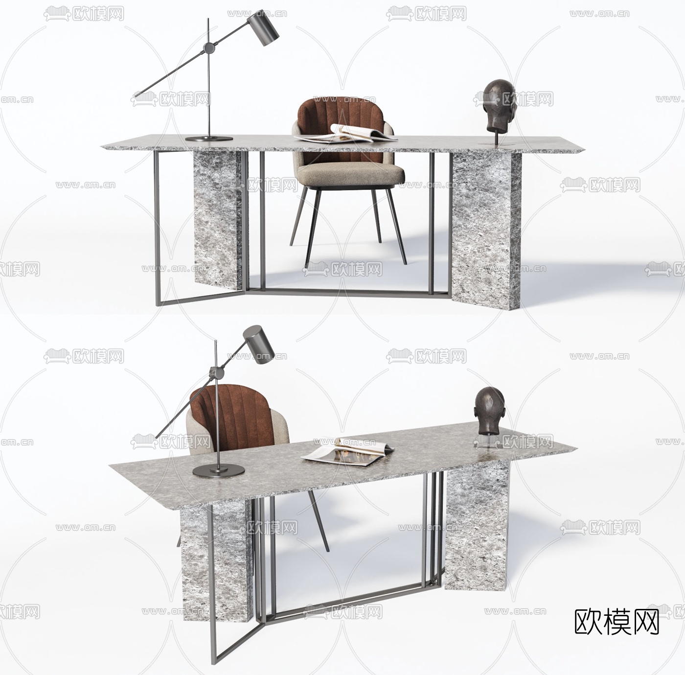 现代大理石书桌椅3d模型下载