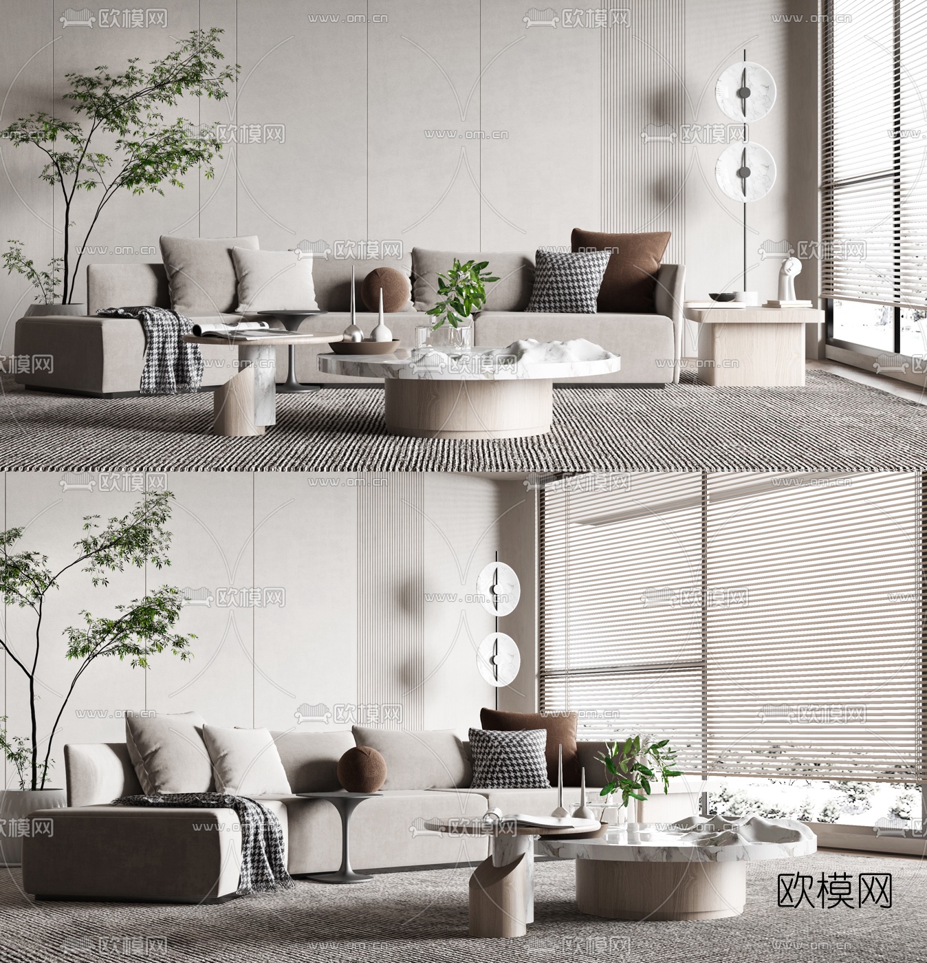 现代布艺沙发茶几组合3d模型