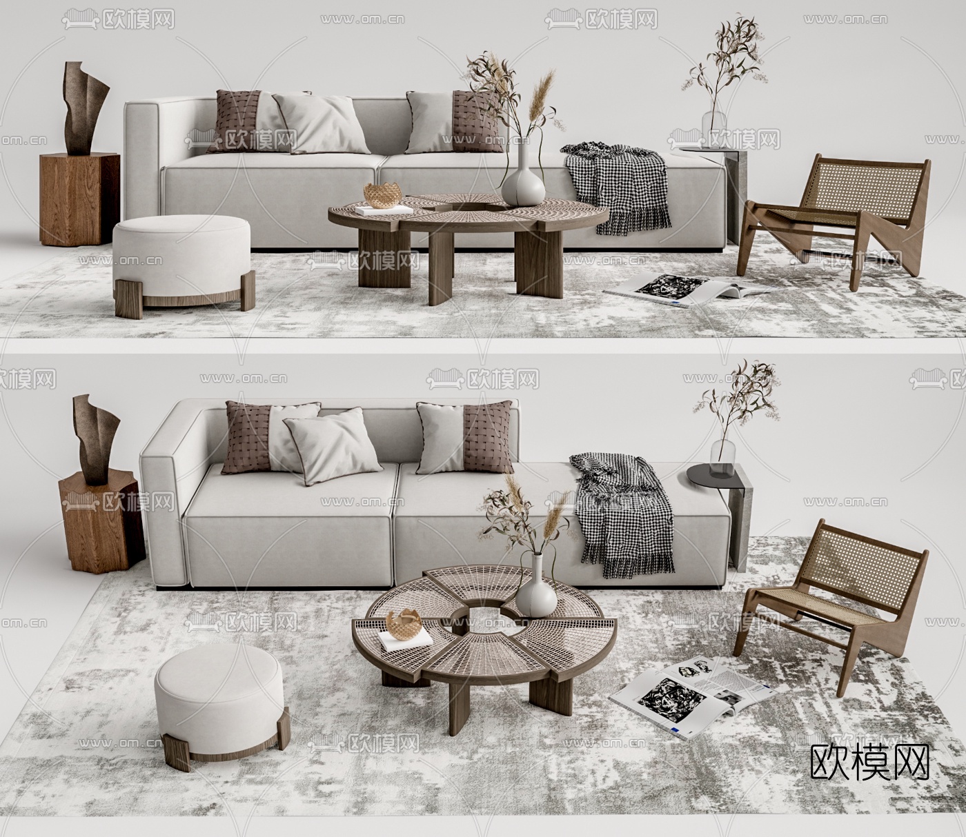 现代布艺沙发茶几组合su模型