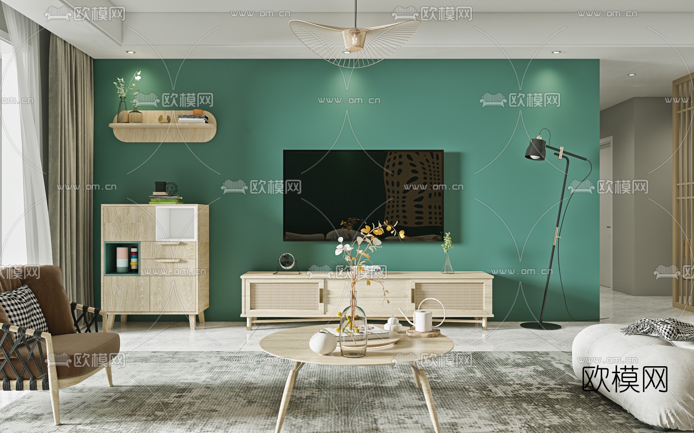 北欧公寓客厅餐厅3d模型下载（渲染图2）