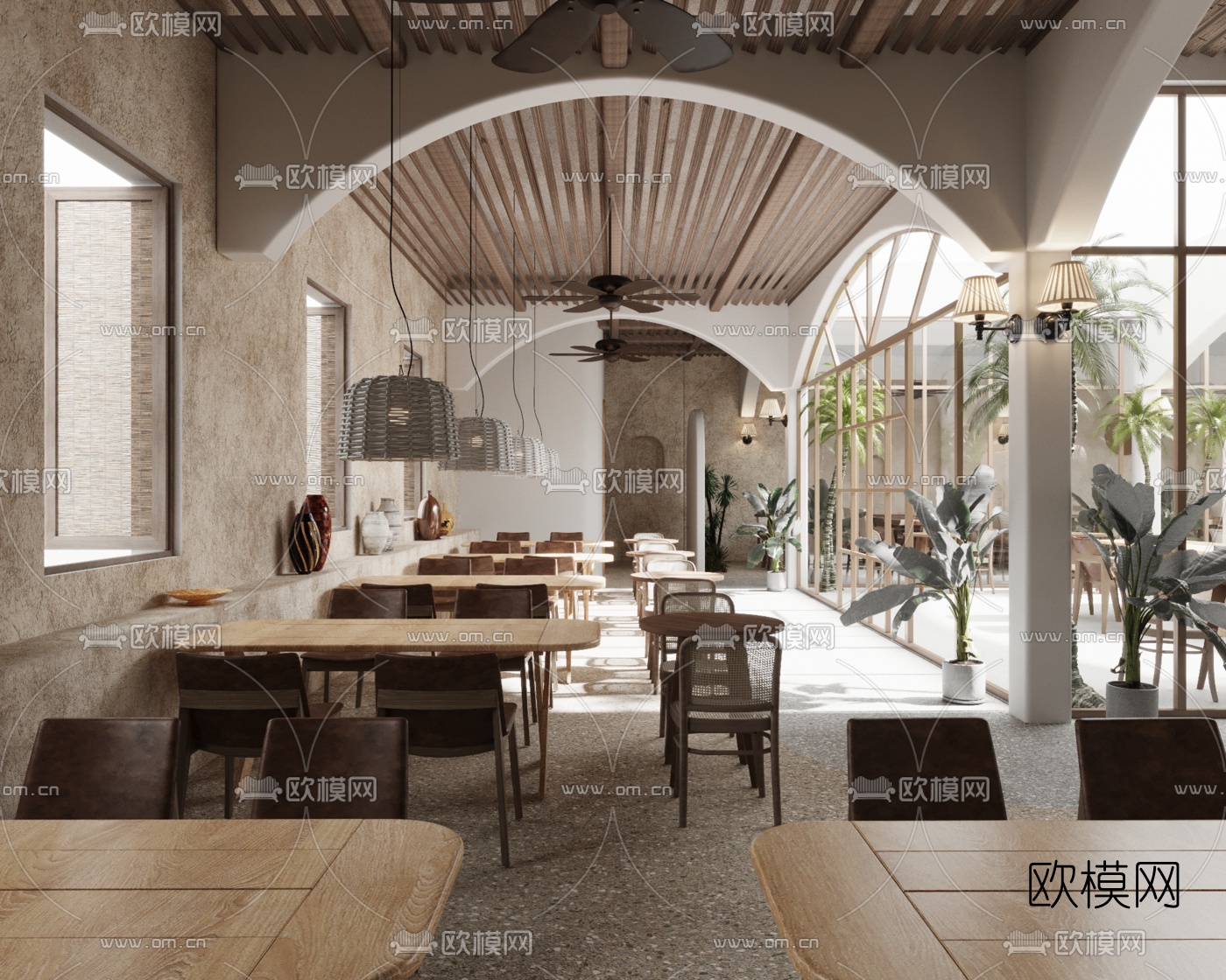 侘寂风主题餐厅3d模型下载（渲染图2）