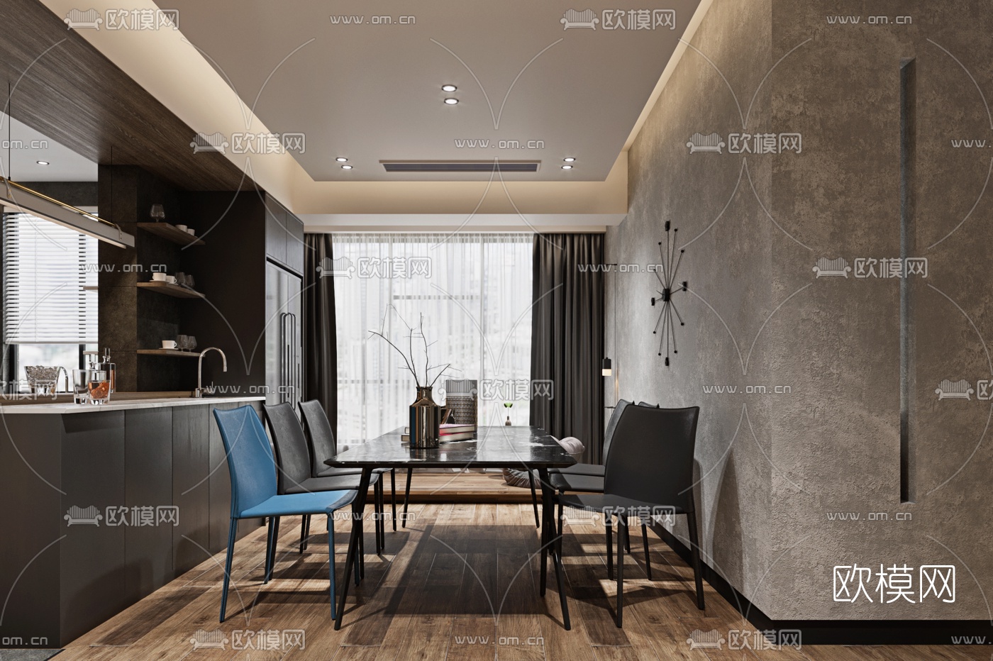 工业风客厅餐厅3d模型下载（渲染图4）