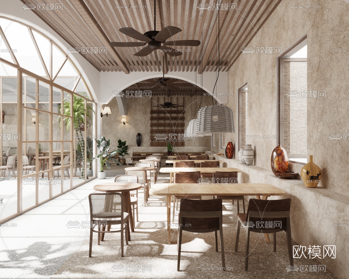 侘寂风主题餐厅3d模型下载（渲染图1）