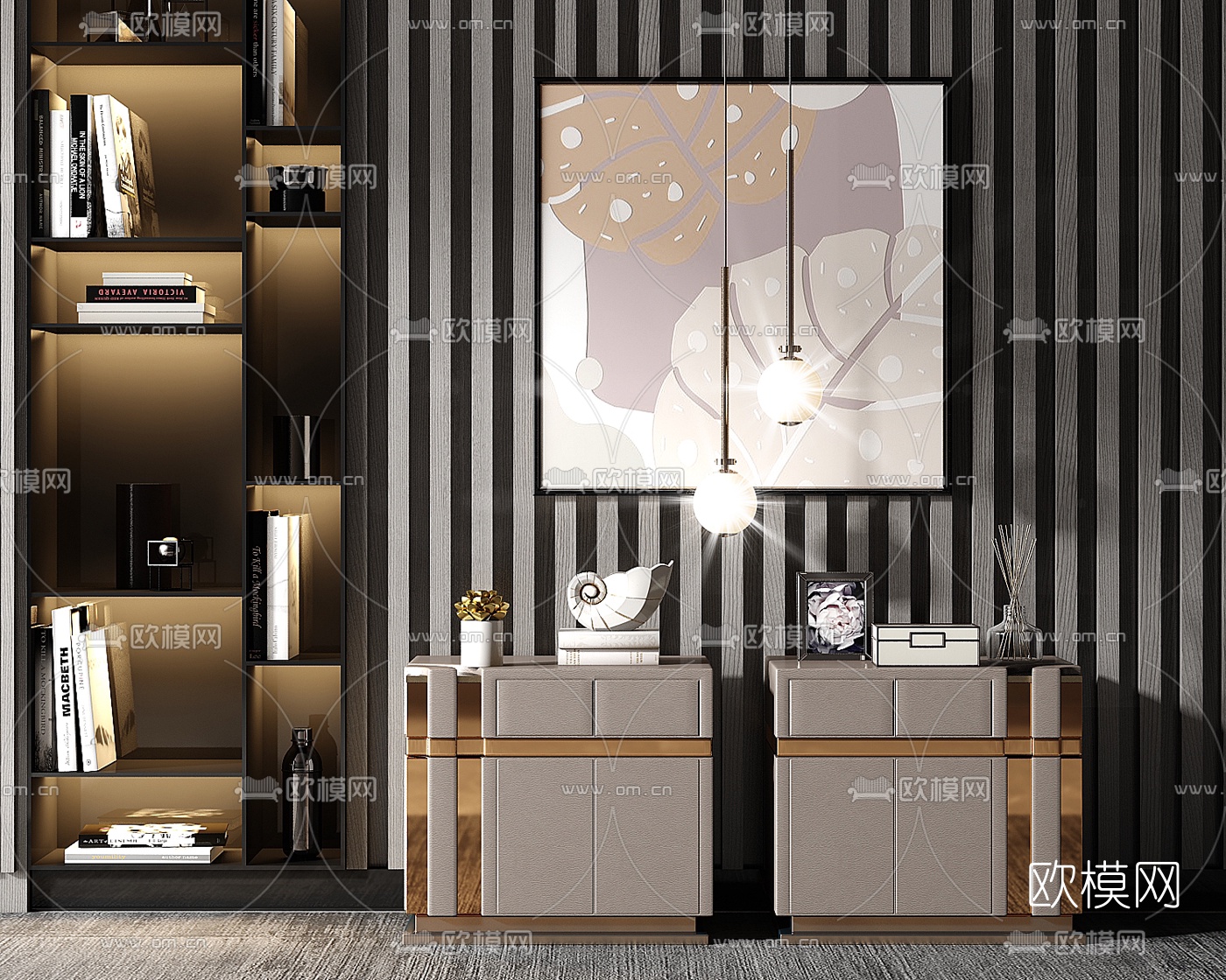 现代轻奢床头柜su模型下载（渲染图1）