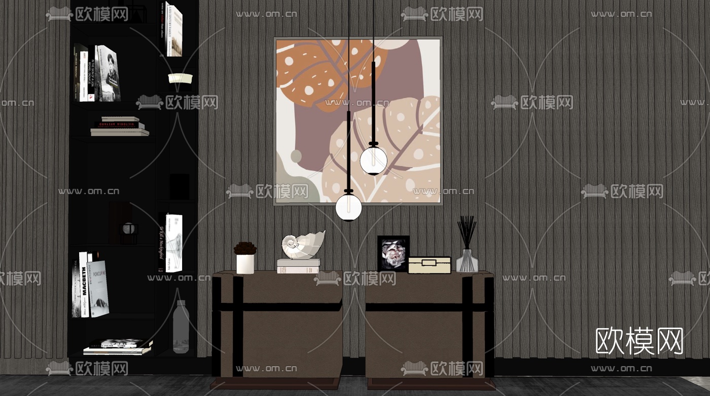 现代轻奢床头柜su模型下载（渲染图2）