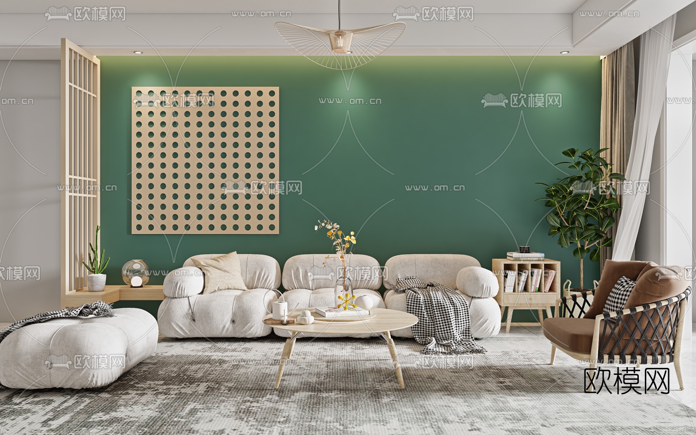 北欧公寓客厅餐厅3d模型下载（渲染图1）