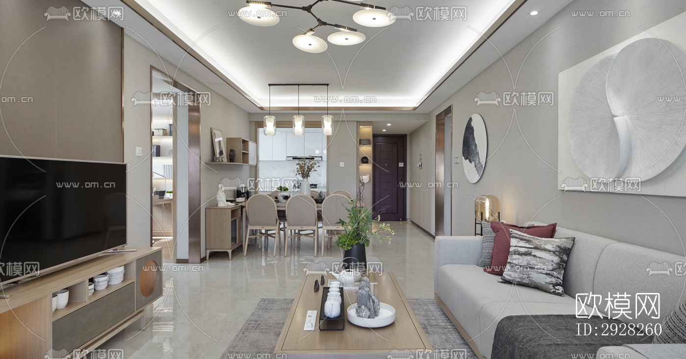 新中式平层效果图下载（渲染图20）