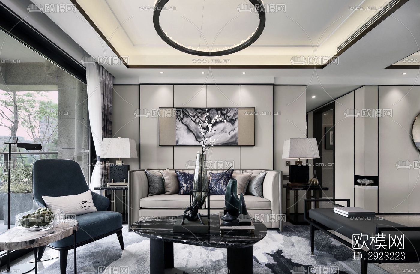 新中式平层效果图下载（渲染图4）