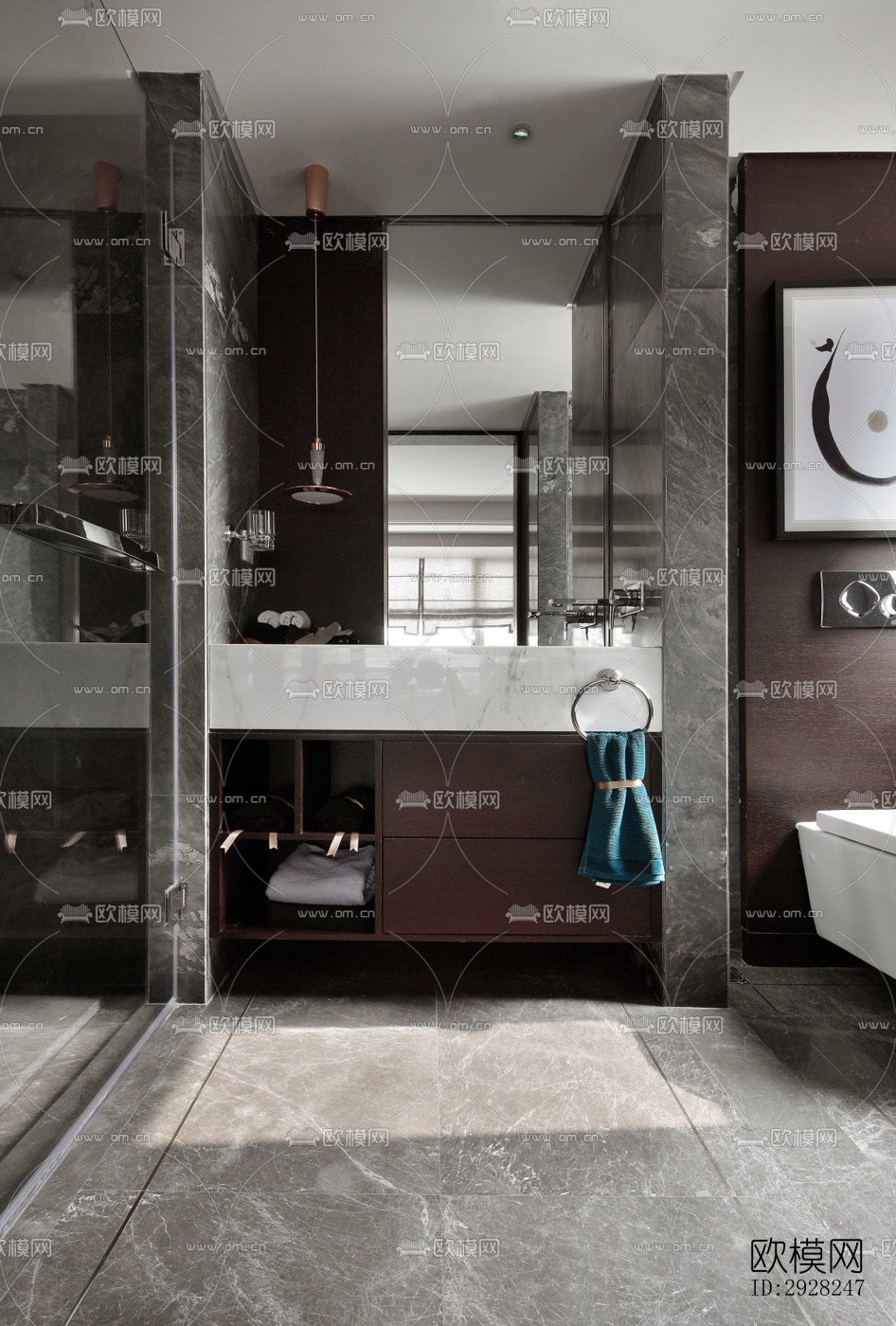 新中式平层效果图下载（渲染图8）