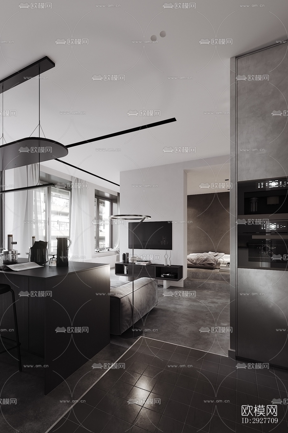 高级灰别墅效果图下载（渲染图13）