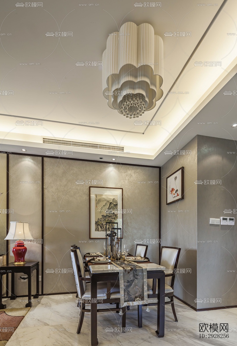 新中式平层效果图下载（渲染图14）