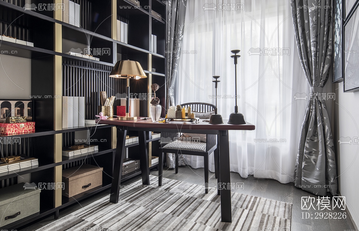 新中式平层效果图下载（渲染图13）