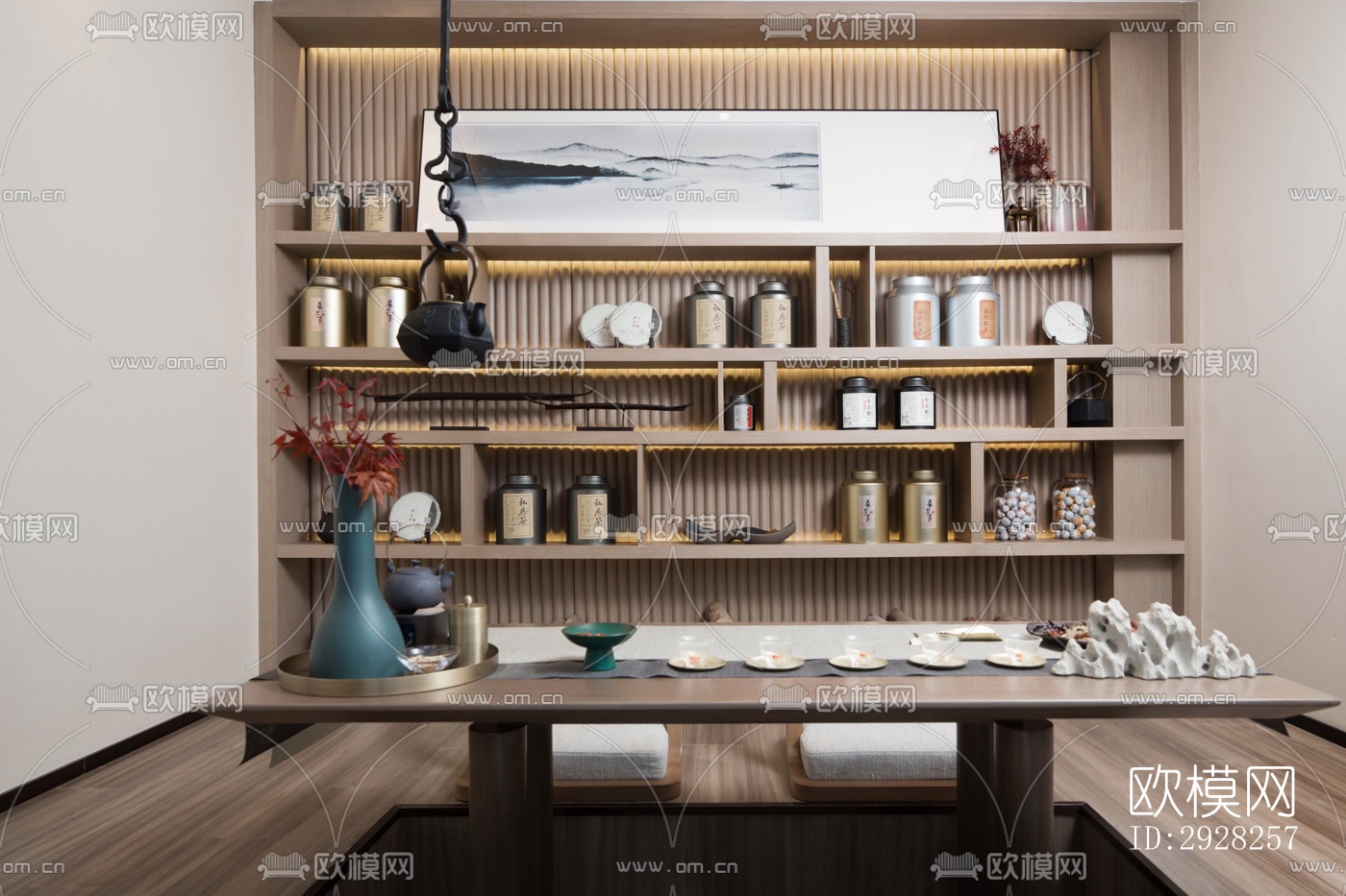 新中式平层效果图下载（渲染图3）