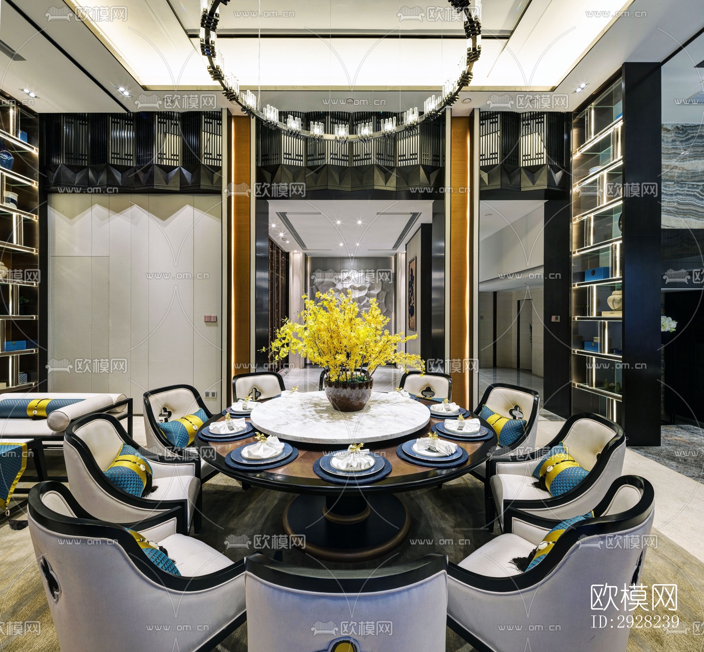 新中式平层效果图下载（渲染图7）