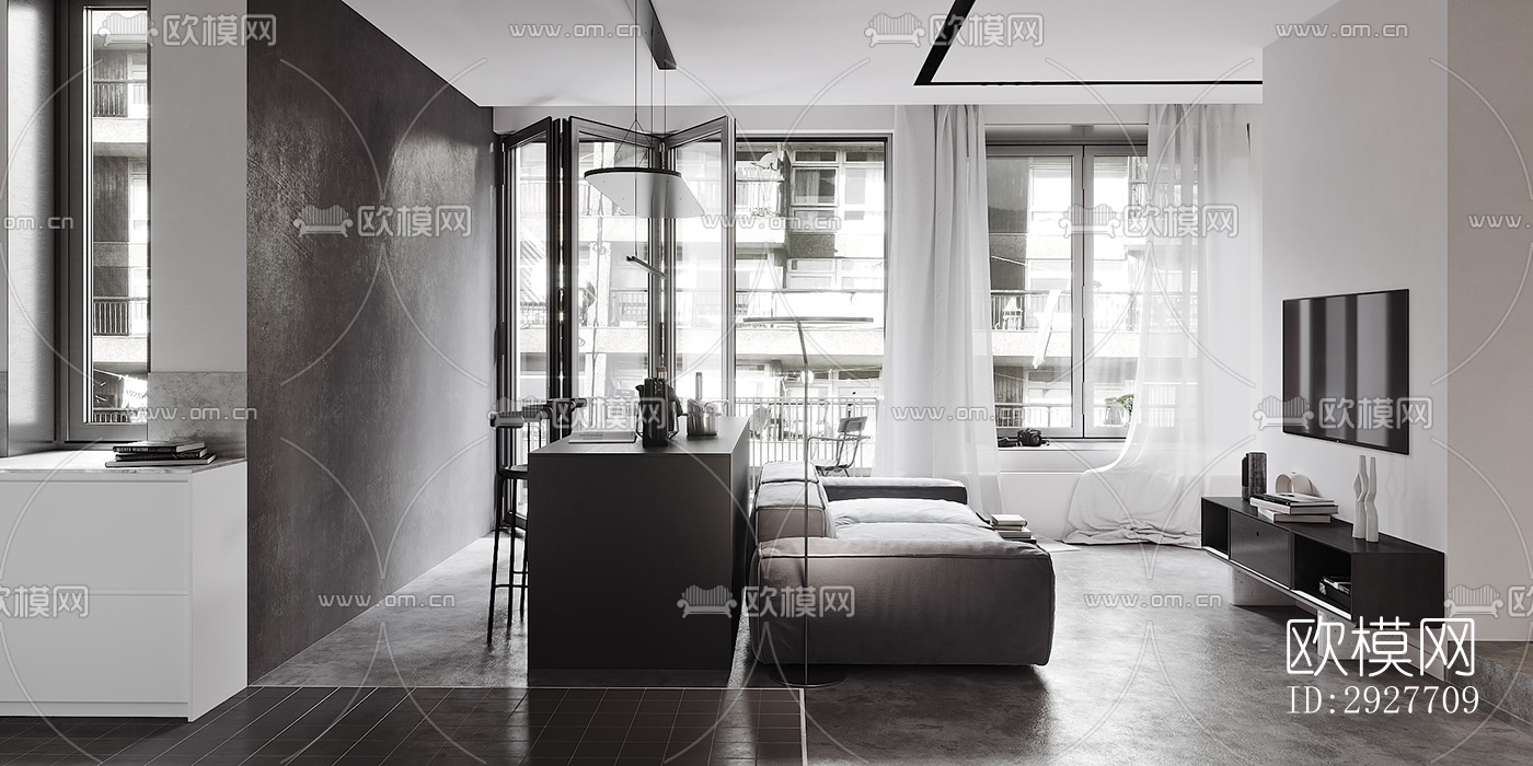 高级灰别墅效果图下载（渲染图10）