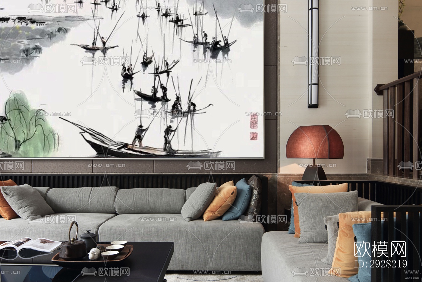 新中式平层效果图下载（渲染图11）