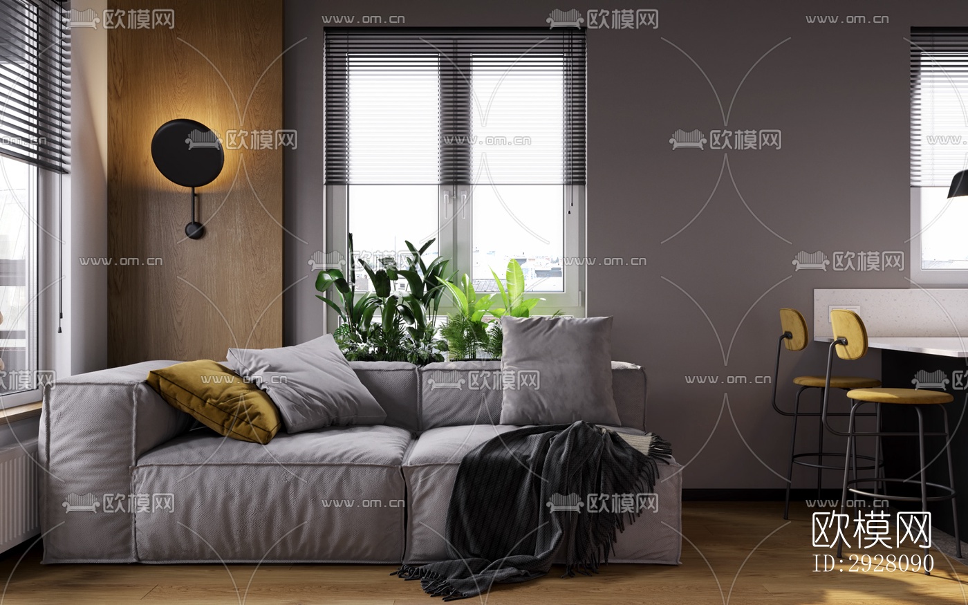 高级灰公寓效果图下载（渲染图1）