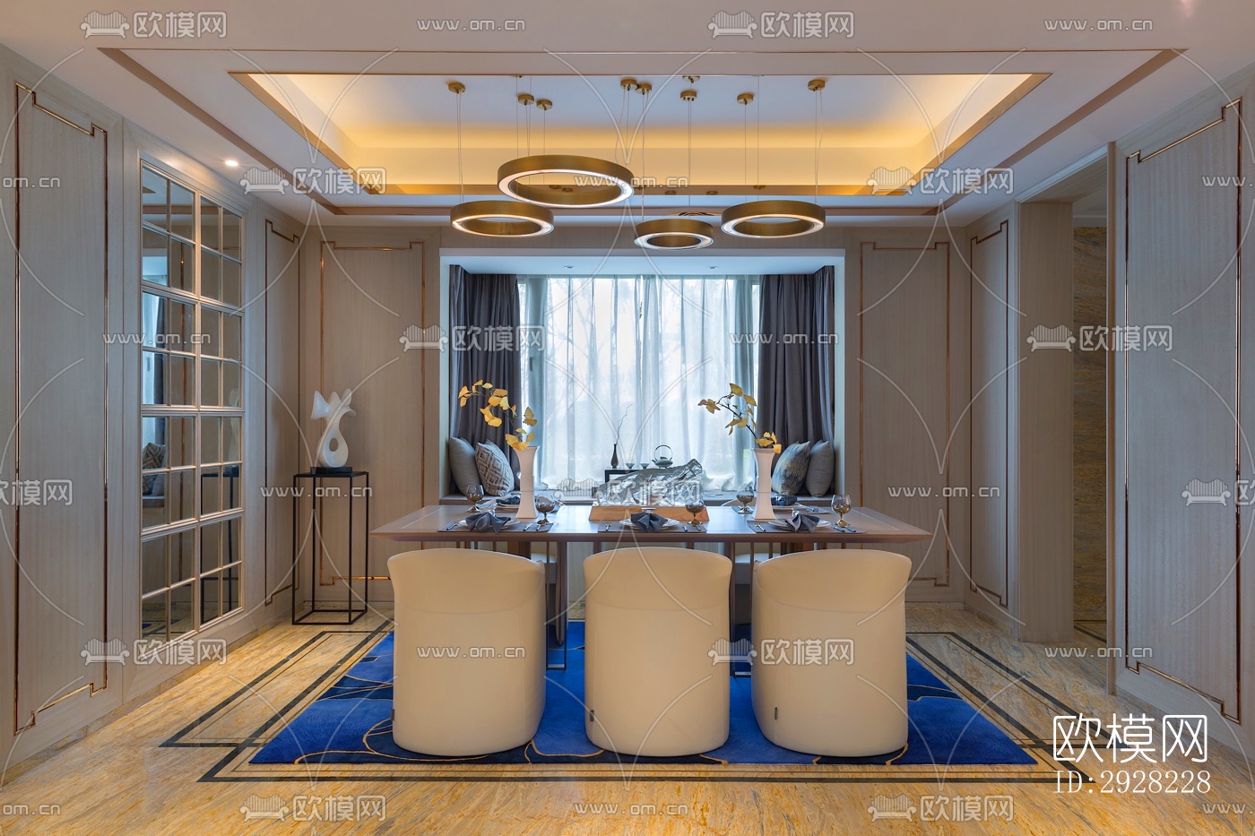 新中式平层效果图下载（渲染图4）