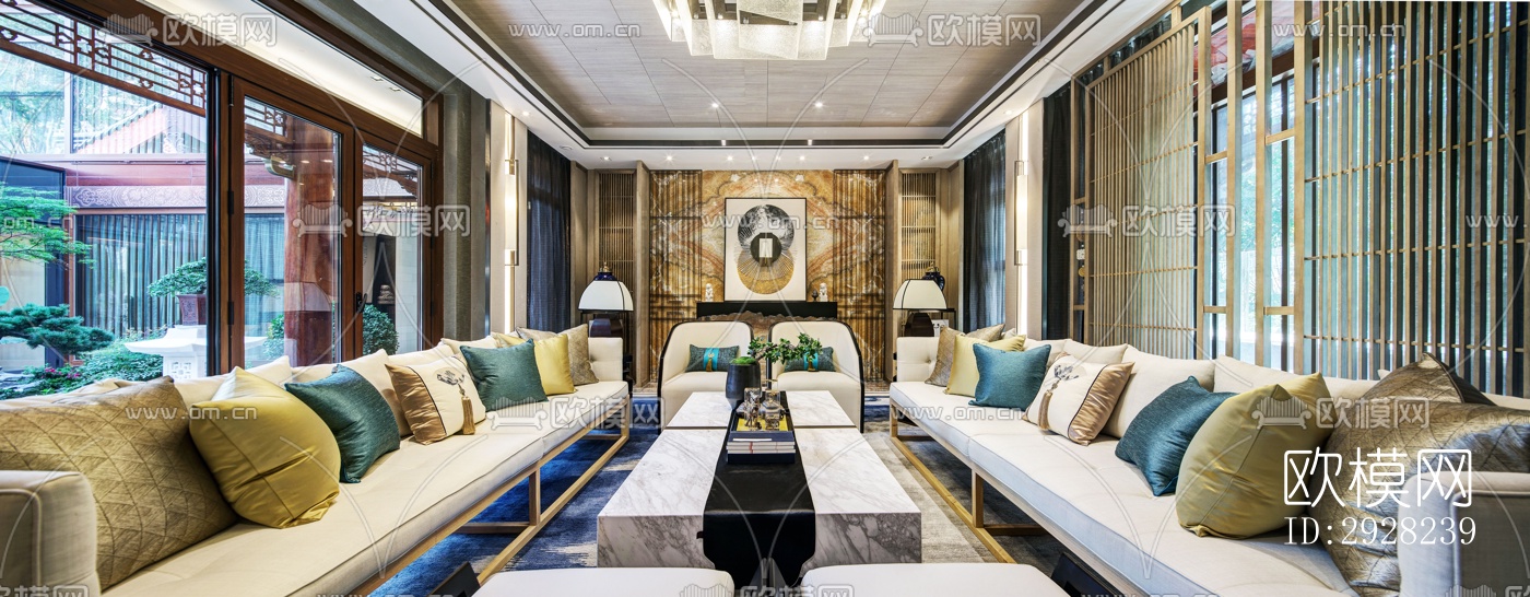 新中式平层效果图下载（渲染图6）