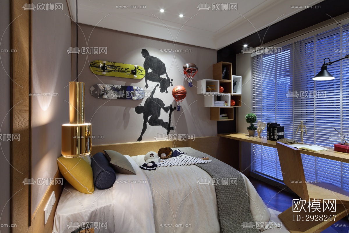 新中式平层效果图下载（渲染图3）