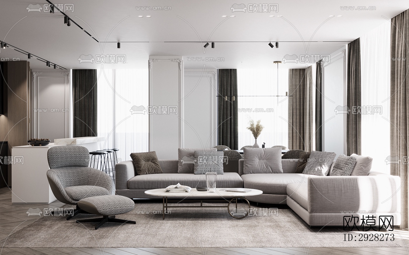 欧式平层效果图下载（渲染图1）